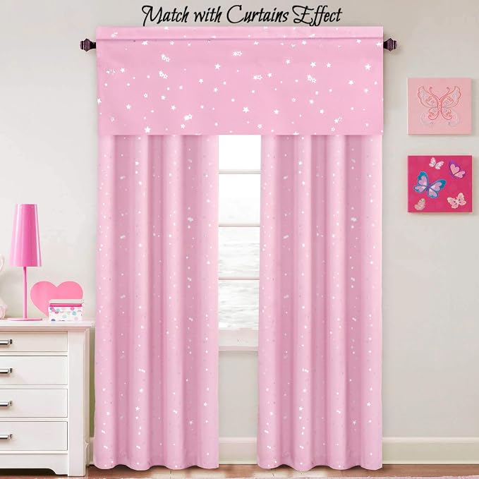 H.VERSAILTEX Blackout Curtain Valances for Kitchen Window/Living Room/Bathroom Privacy Added Rod Pocket Home Decoration Winow Valance, 52" W x 18" L, Glitter Stars in Pink Base (Pack of 4) - Image 8