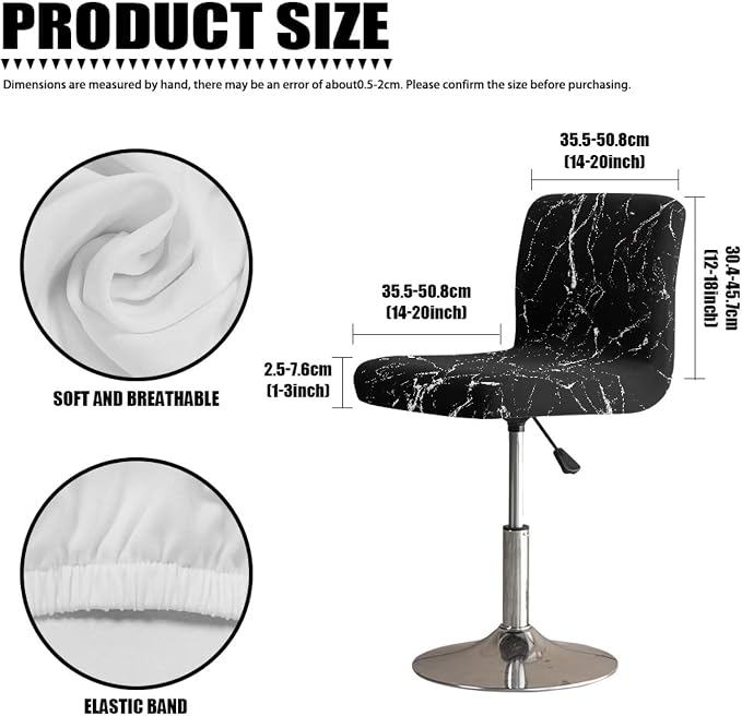 Black Marble Crack Bar Chair Seat Covers for Dining Room Decorative Covers for Bar Chair Stretch Chair Seat Covers Set of 2 Soft Barstool Chair Seat Cushion Slipcovers - Image 7