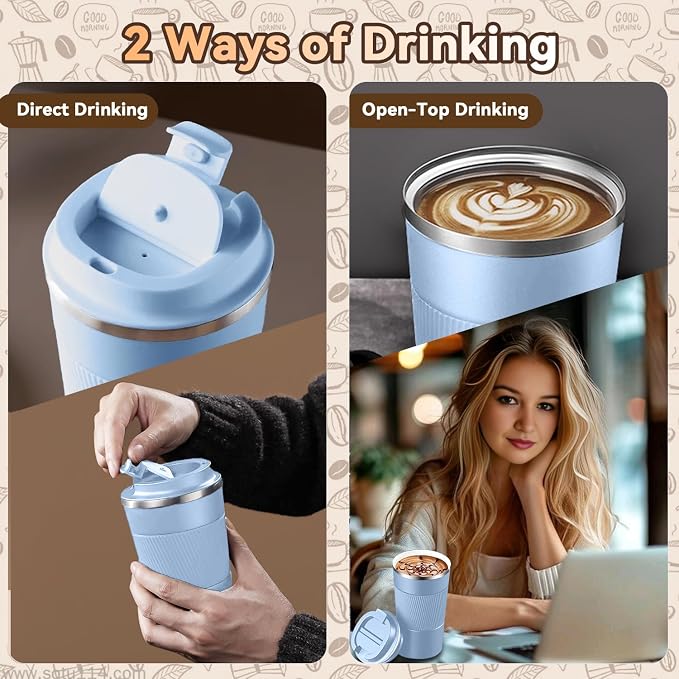 12OZ Travel Coffee Mug Insulated Coffee Cup with Spill Leak Proof Lid, Portable Stainless Steel Tumbler Reusable Hot and Cold Water Mug for Car, Daily, Camping- Light Blue - Image 8