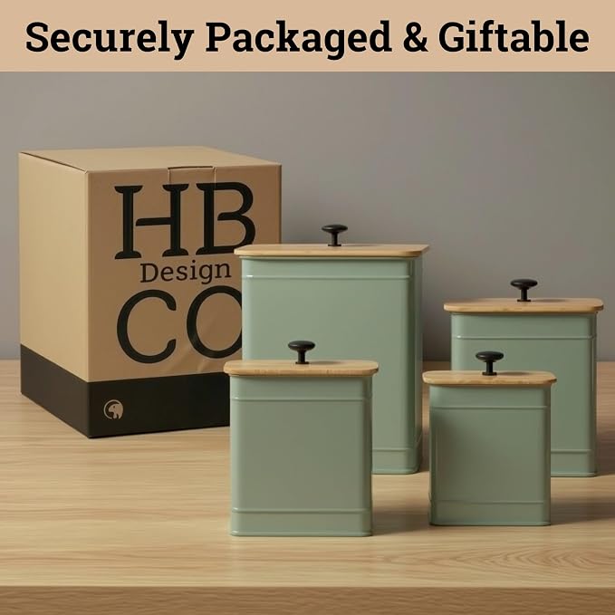 Kitchen Canisters for Countertop Set of 4 w/ Chalkboard Labels & Marker Pen | Airtight Easy Open Bamboo Lids, Dent-Resistant Thick Metal, Customizable Chalkboard Labels, Marker Pen Included, Set of 4 - Image 9