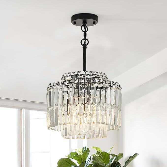 Modern 12.8“ Black Crystal Chandelier Ceiling Light Fixtures for Dining Room Luxury Glam 4-Light Crystal Chandeliers Lighting for Bedroom Entryway Hallway Living Room Kitchen Island Foyer - Image 9