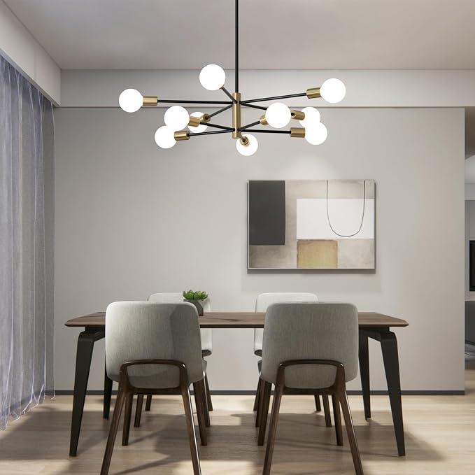 Sputnik Chandeliers Moderna Light Fixture, 10 Lights Black and Gold Mid Century Ceiling Chandelier, Height Adjustable for Living Room, Kitchen, Dining Room, Bedroom,Foyer - Image 6