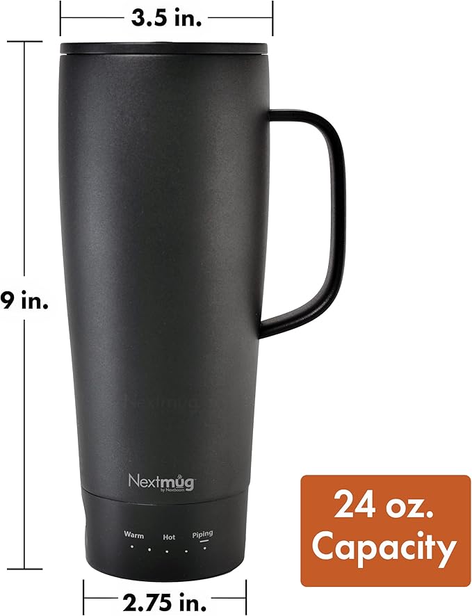 Nextmug Ultra - Temperature-Controlled, Self-Heating Travel Mug | (Black - 24 oz.) – The Biggest Nextmug, No App, Long-Lasting Battery for Work & Study, Great Gift for Coffee Lovers - Image 9