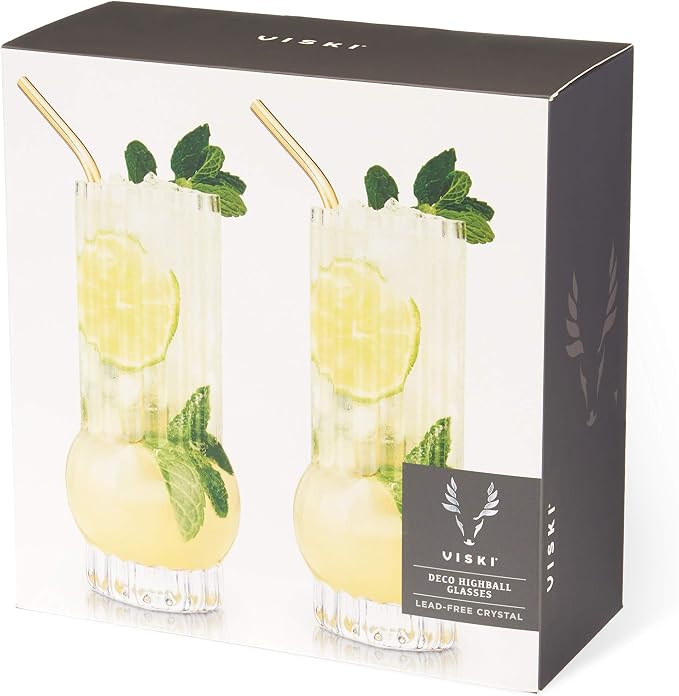 Viski Deco Crystal Island Highball Glasses Set of 2 - Premium Crystal Mojito and Gin and Tonic Glasses, Highball Cocktail Glassware Gift Set, 13 oz - Image 12