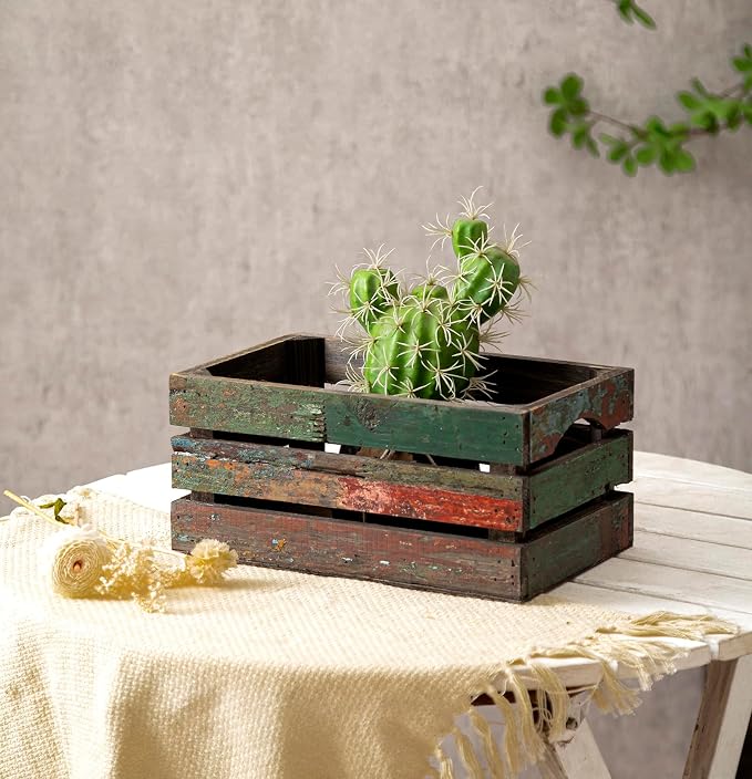 TIMRIS Set of 3 Rustic Distressed Wood Nesting Crates, Farmhouse Decorative Wooden Storage Boxes, Large Vintage Reclaimed Wood Baskets for Display (Random) - Image 9