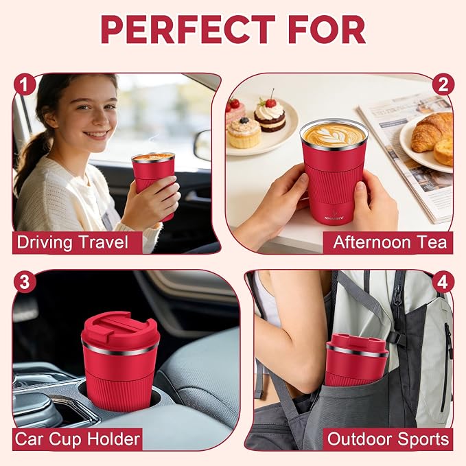 MOMSIV 12oz Travel Mug, Insulated Coffee Cup with Leakproof Lid, Vacuum Stainless Steel Double Walled Reusable Tumbler for Hot and Cold Water Coffee and Tea | 6-Hour Heat Retention, 360°Leak proof, Vacuum Stainless Steel Double Walled, BPA-free, Reusab... - Image 7