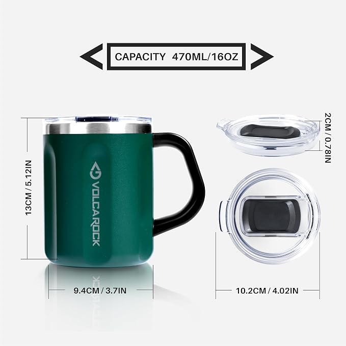 16 Oz Coffee Mug with Handle and Lid, BPA Free Coffee Cup, Keep Cold 6 Hours and Keep Warm 5 Hours, Great Tea Mug for Home Offie and Outdoor Use (Deep Green) - Image 8