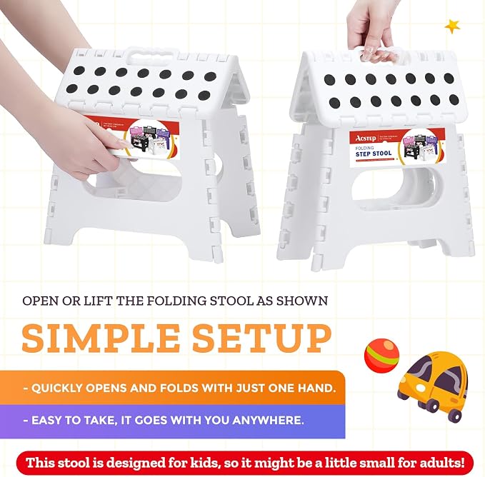 ACSTEP Collapsible Step Stool 7.5 Inch, Small Folding Stool, 176 lbs, White | Lightweight Foldable Step Stool for Kids and Adults with Handle, for Kitchen, Bathroom, Car, and Compact Home Storage - Image 7
