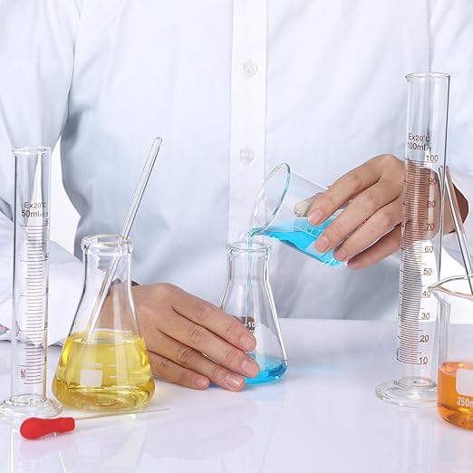 Frienda 30 Pcs 50/100/250/500/1000ml Glass Beaker Set, 3.3 Borosilicate Low Form Griffin Lab Glassware Include Graduated Cylinder, Beaker, Dropper, Stirring Rod, Measuring Cups for Lab Chemistry - Image 6