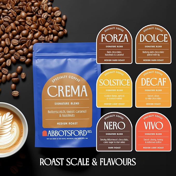 Crema Coffee Whole Bean, Specialty Coffee, Arabica Medium Roast Coffee Beans, Signature Blend with Butterscotch, Sweet Caramel & Hazelnut Flavors, 12 oz Bean Bag, Freshly Roasted in Brooklyn, Kosher Certified
