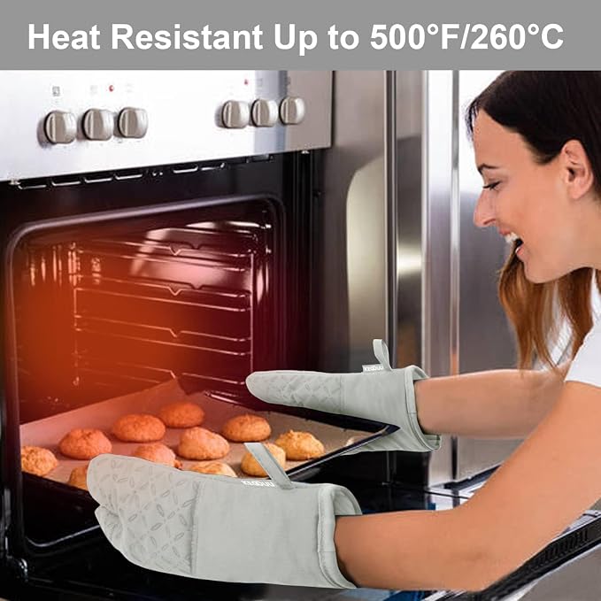 KEGOUU Oven Mitts and Pot Holders 6pcs Set, Kitchen Oven Glove High Heat Resistant 500 Degree Extra Long Oven Mitts and Potholder with Non-Slip Silicone Surface for Cooking (Greenish Gary) - Image 5
