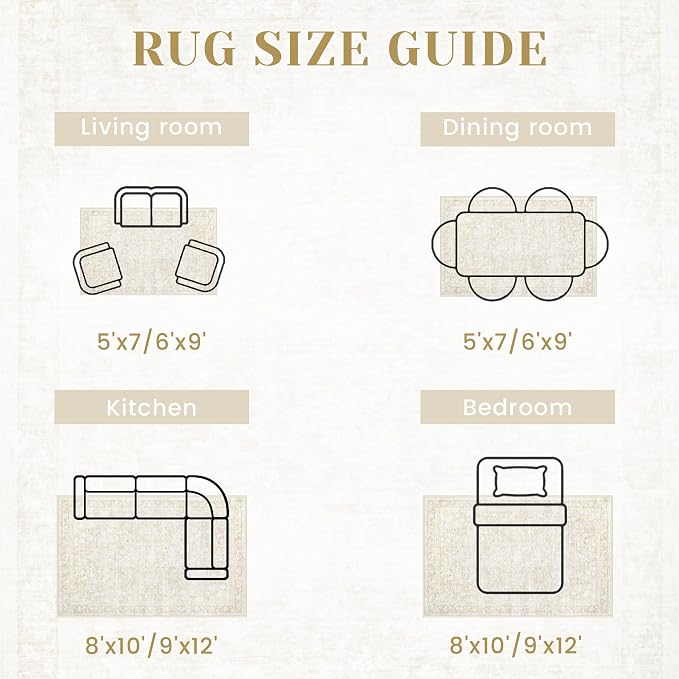 10x14 Area Rugs for Living Room: Washable Large Vintage Floral Rug Low Pile Non-Slip Boho Carpet for Bedroom Dining Home Office (Beige, 10'x14') - Image 7