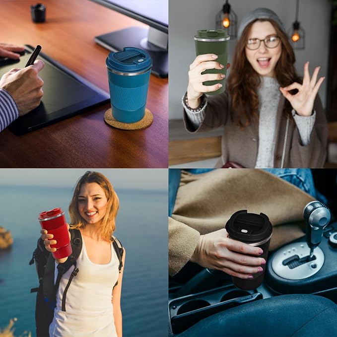 4 Pack Insulated Coffee Mug with Lid 12oz Travel Coffee Tumbler Stainless Steel Reusable Coffee Cups Thermal Coffee Mug for Hot and Iced Cold Drinks, Multicolor - Image 7