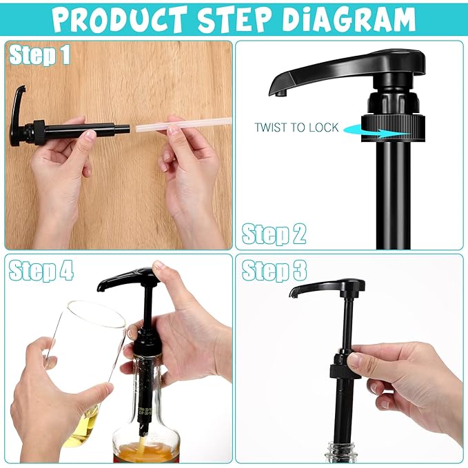 Zopeal 8 Pieces Coffee Syrup Pump Dispenser Fits 750ml/25.4oz Bottles, Skinny Syrup Pump for Coffee Flavoring, Creamers, Caramel, Beverages, Kitchen Cafe Bar Drinking Mixes Food Dispenser(Black)