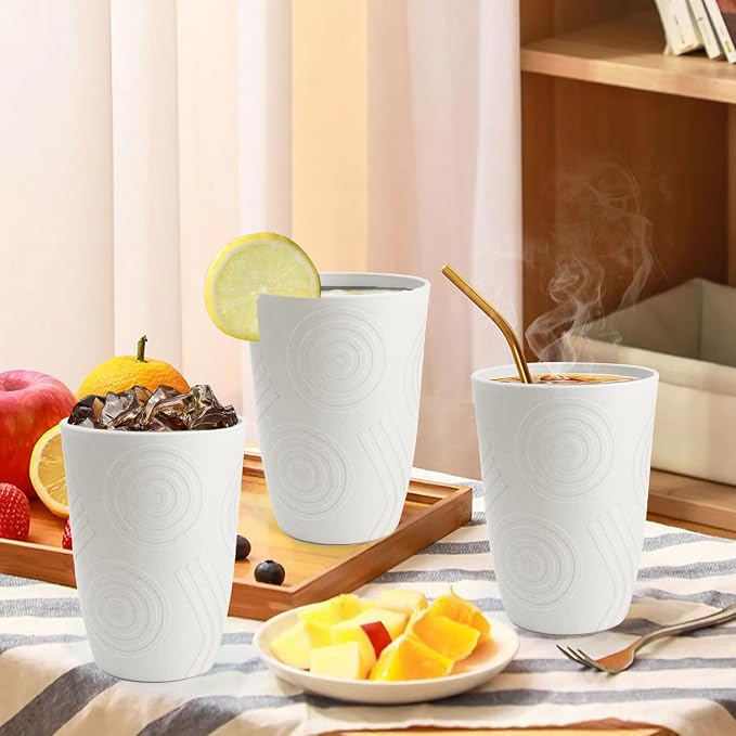 Wheat Straw Cups 16 OZ - Unbreakable Drinking Cup Set of 6, Plastic Cups Reusable, Lightweight Water Cup, Microwave & Dishwasher Safe Plastic Drinking Glasses for Kitchen, Bathroom - White - Image 8
