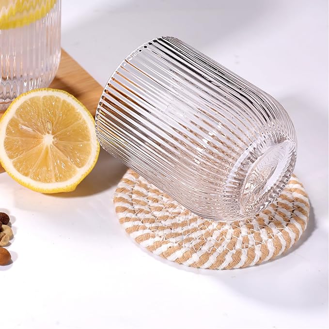 Set of 8 Ribbed Glassware,4 Highball Glasses 14oz & 4 Rocks Drinking Glasses 9oz, Clear, Origami Style, Fluted Design, for Milk, Water, Cocktail, Juice, Beer, ToothBrush Cup, Gift - Image 8