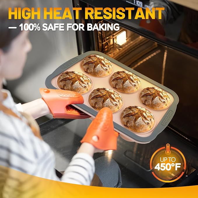 Silicone Muffin Pan, 6 Cups Non-Stick Cupcake Pan, Food-Grade BPA-Free Muffin Tin, Oven-Safe 450 °F, Reinforced Steel Frame, Easy-Grab Handles, Quick-Release 2.7" Baking Molds for Mini Treats - Image 7