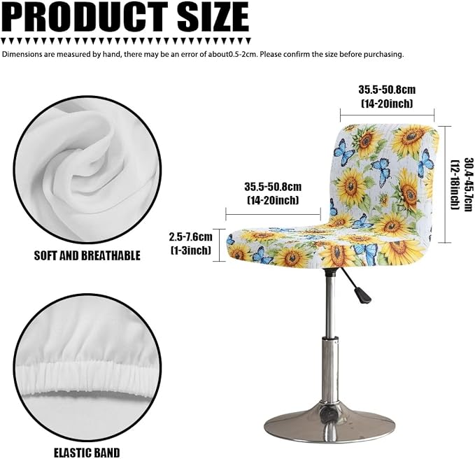 Sunflower Butterfly Bar Stool Covers Seat Covers for Dining Room Chairs Stretchable High Mid Low Swivel Chair Seat Covers - Image 7