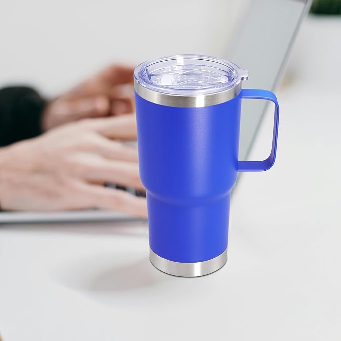 20 oz Tumbler with Handle and Lid Insulated Travel Coffee Mug DarkBlue 1P | Stainless Steel Tumbler, coffee tumbler with handle,Spill Proof Double Wall Vacuum Tumbler Cup Keep Drink Hot & Cold - Image 9