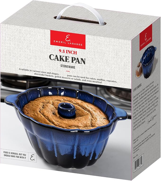 Emeril Lagasse Fluted Cake Pan Stoneware 9.5 in β Pound Cake Baking Pan, Perfect for Baking Delicious Cakes! (Dark Blue) - Image 5