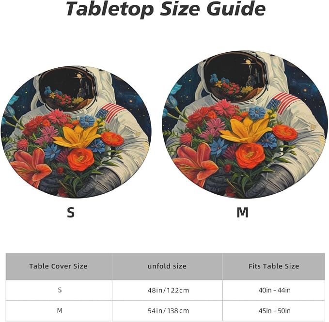 Astronaut with Flowers in Space Round Tablecloth Fitted Table Cover The Flower Seller Washable Tablecloths for Kitchen Dining Party 40-44 Inch - Image 9