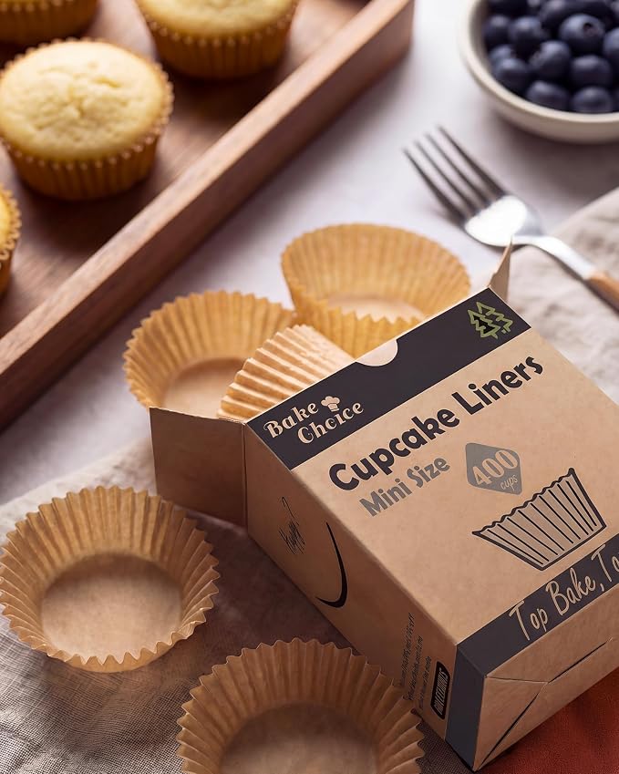 Bake Choice 400pcs Mini Cupcake Liners for Baking, Muffin Liners | Non-stick, Natural, Food-grade, Grease proof Parchment , for Mini Muffin Pan, Christmas, Gift - Image 8
