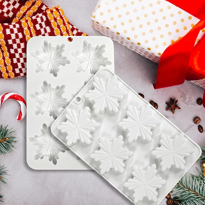 2 Pcs Snowflakes Silicone Chocolate Molds for Christmas Baking 3D Cake Pans Cookie Tray Candy Snowflake Ice Cube Molds for DIY Christmas Party Candle Bath Bomb Soaps Molds Decoration