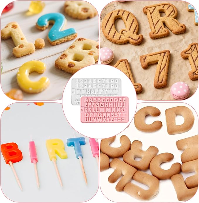 4 Pcs Letter Molds for Chocolate,Non-Stick Chocolate Molds Silicone, Alphabet Baking Tools for Party Cake Candy Cookie Baking Decorations(Pink&Grey)