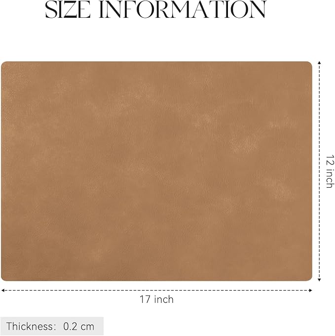MOSAYT Vinyl Placemats Set of 8-12 X 17 Inch - Faux Leather 100% Waterproof Oil-Proof Wipeable PU Place Mats, Heat Resistant Reversible Table Mats for Kitchen, Dining, Outdoor, Camel - Image 7