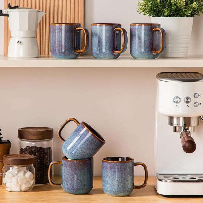 vancasso Coffee Mugs Set of 6, 12 Oz Ceramic Coffee Cups with Handle, Ceramic Unique Glaze Coffee Cup for Cappuccino, Latte, Tea, Cocoa, Dishwasher & Microwave Safe Gift Sets, Blue, Series ONION - Image 9