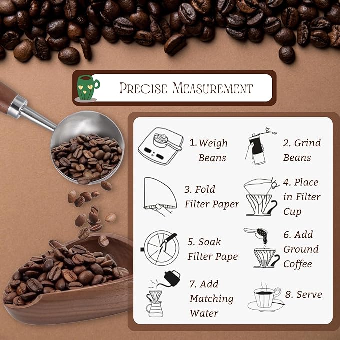 Vintage Coffee Scoop 10g/30ml Capacity Retro 304 Stainless Steel Coffee Measuring Spoon Walnut Wooden Handle Coffee Scoop Kitchen Utensil for Measuring Scooping Tea Coffee Spices (Short Handle)