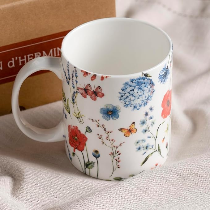 Maison d' Hermine Coffee Mug with Handles Tea Cups (12 Ounce, Pack of 2) | Fine Bone China Coffee Mugs for Hot Beverages Cappuccino Latte Home Restaurant Hotel Spring Summer -Just Floral - Image 8