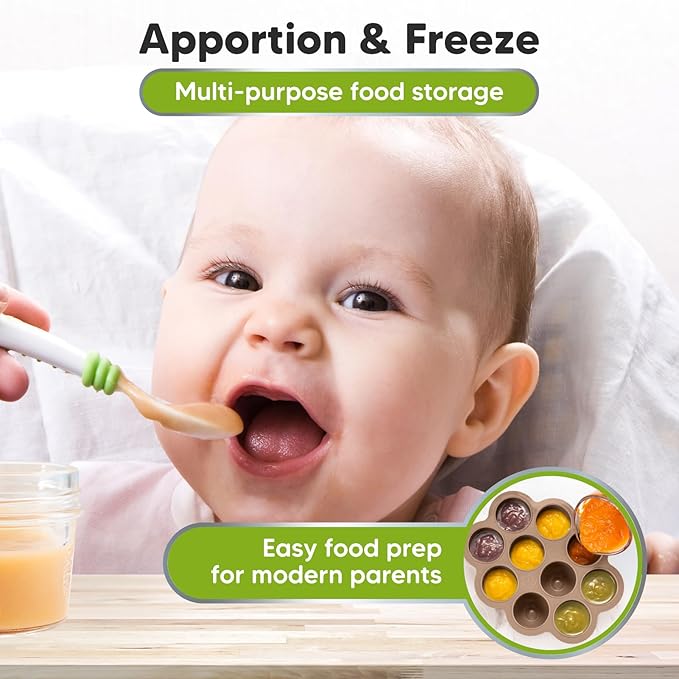 KeaBabies Silicone Food Freezer Trays with Lid, 2oz x 10 Pods Baby Food Storage Containers, Easy Puree Meal Prep, Breast Milk Silicone Freezer Molds, Dishwasher, Microwave Safe,BPA-Free(Chai Latte)