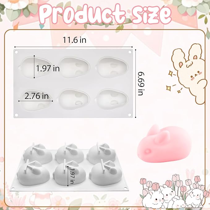 MEMOVAN 3D Easter Bunny Silicone Mold 6 Cavity Silicone Rabbit Mold Easter Rabbit Chocolate Mould for Baking Rabbit Shape Mousse Cake Jelly Dessert Fondant Cheesecake Soap Ice Cube Tray - Image 7