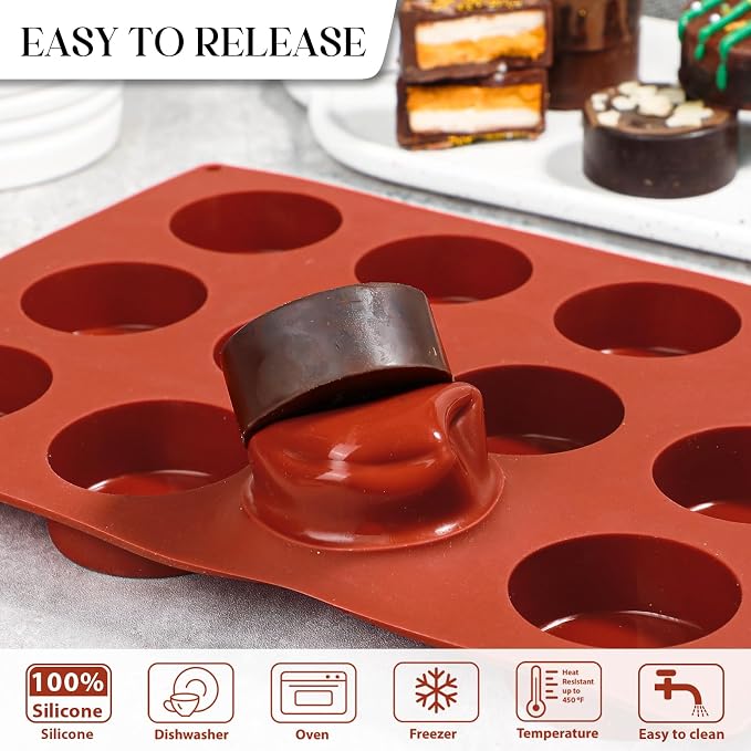 Webake Mini Size Cake Puck Mold Set, Silicone Flat Cake Pop Molds 1.75" x 0.75", BPA Free 2 Molds and 1 Scraper - Image 6