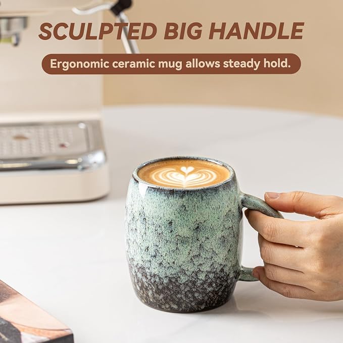 Sage & Moss Nebula Ceramic Coffee Mug - 14 oz Unique Reactive Glaze Coffee Cup with Large Handle, Barrel Cute Mug for Women Men Home Office Gift - Image 9