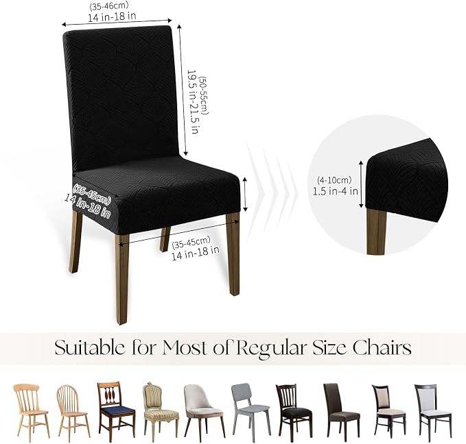 MOSAYT 100% Waterproof Dining Room Chair Covers Set of 4, Super Fit Stretch Jacquard Parson Chairs Slipcovers Removable Washable Chair Seat Protectors for Home, Kitchen, Banquet (Black) - Image 6