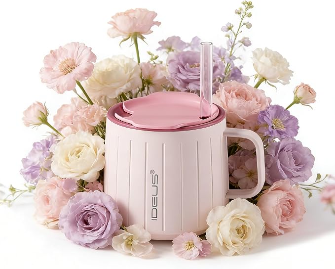 Ideus 14 oz Insulated Coffee Mug with Handle and Lid, Double Wall Stainless Steel Vacuum Thermal Coffee Mug, Travel Coffee Cup for Home and Office, Light Pink - Image 9