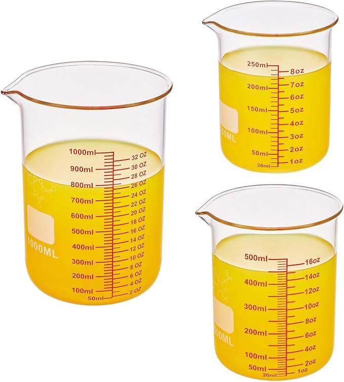 High Borosilicate Glass Measuring Cup Set-V-Shaped Spout,Includes 250ml(8OZ), 500ml(16OZ), and 1000ml(32OZ) Glass Measuring Beaker, Easy to Read