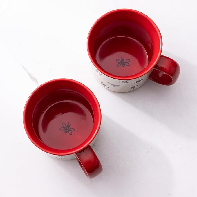 AmorArc 22 OZ Large Ceramic Coffee Mugs, Oversized Soup Cups With Big Handle for Men Women Dad Mom, Big Mug With Textured Bees Patterns for Office & Home -Microwave Safe, 2 Pcs-Red - Image 7