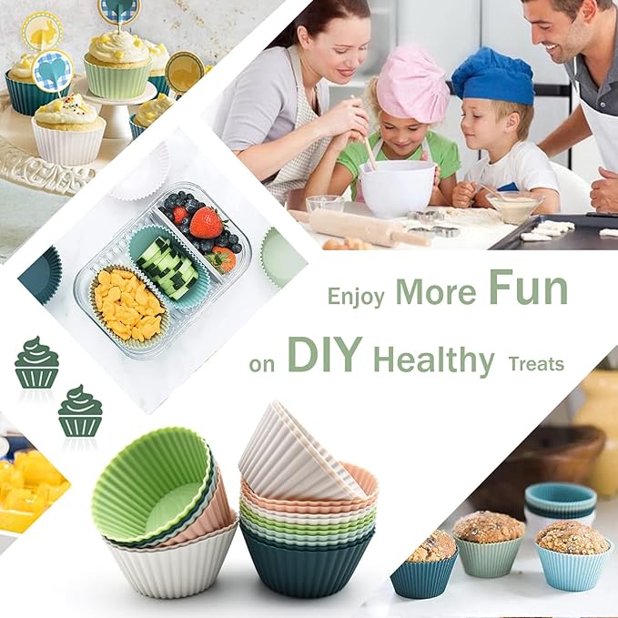 Reusable Silicone Cupcake Baking Cups 24 Pack, 2.75 inch Silicone Baking Cups, Non-stick Muffin Cupcake Liners for Party Halloween Christmas, Easy Clean Pastry Muffin Molds(Multicolor)