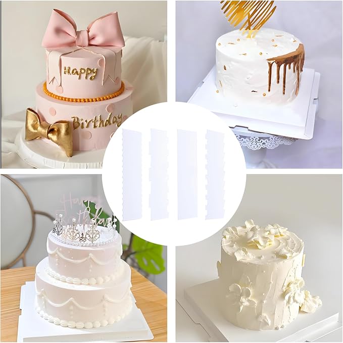 4Pcs Clear Acrylic Cake Scrapers Cake Smoother for Icing Decorating Tools