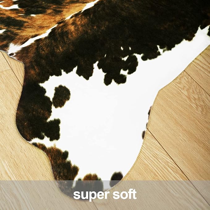Faux Cow Hide Rug 3.6x2.3, Premium Western Home Decor Cow Print Rug | Faux Leather Animal Cowhide Carpet for Living Room Bedroom, Dining Traditional Cow Print Stuff Carpets, Brown - Image 7