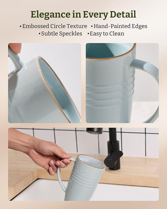 famiware Jupiter Large Coffee Mug, 20oz Coffee Mug with Lid, Ceramic Mugs Set of 2, Cup Set with Handle for Latte, Tea, Cocoa, Milk, Home & Office, Microwave and Dishwasher Safe, Light Blue - Image 9