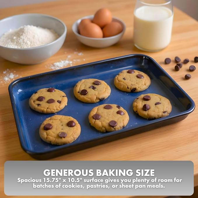 Emeril Lagasse Large Stoneware Baking Sheet – Non Stick Stoneware Cookie Sheet & Baking Tray, Oven Safe Baking Trays for Oven, Ceramic Sheet Pan, 15.75" - Image 5