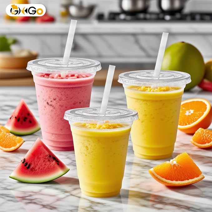 Ginkgo 100 Pack 12 oz Plastic Iced Coffee Cups with Lids and Straws | Disposable Clear To Go Cups for Milkshakes and Cold Beverages, Coffee Bar Essentials for Home and Shops - Image 6