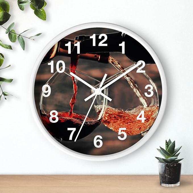 Mozingo ~ Wine Clock for Kitchen Bar Wall It's Wine O'clock Silent Time Gift Home Decor Made In USA, 10" (Hour Marks - Numbers, Clock Frame Color - White, Wine Theme #01) - Image 3