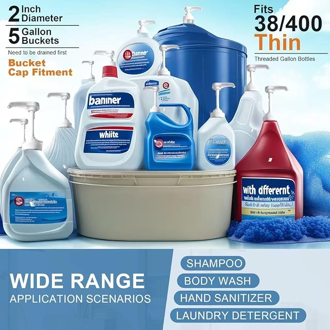 5 Gallon Bucket Pump Dispenser, Gallon Bucket Syrup Jug Bottle Water Pumps with 50cm Long Silicon Hose for Larger Laundry Detergent Pump Dispenser Shampoo Soap Conditioner Oil Bleach Liquid 38/400