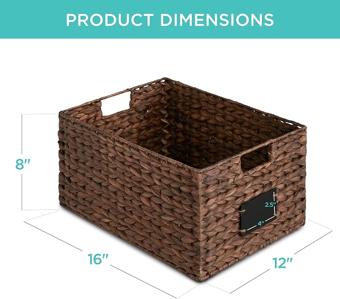 Best Choice Products Pantry Baskets Set of 2 16x12in Water Hyacinth Storage Baskets, Woven Wicker Kitchen Organizers with handles w/Chalkboard Label Chalk Marker - Brown - Image 7