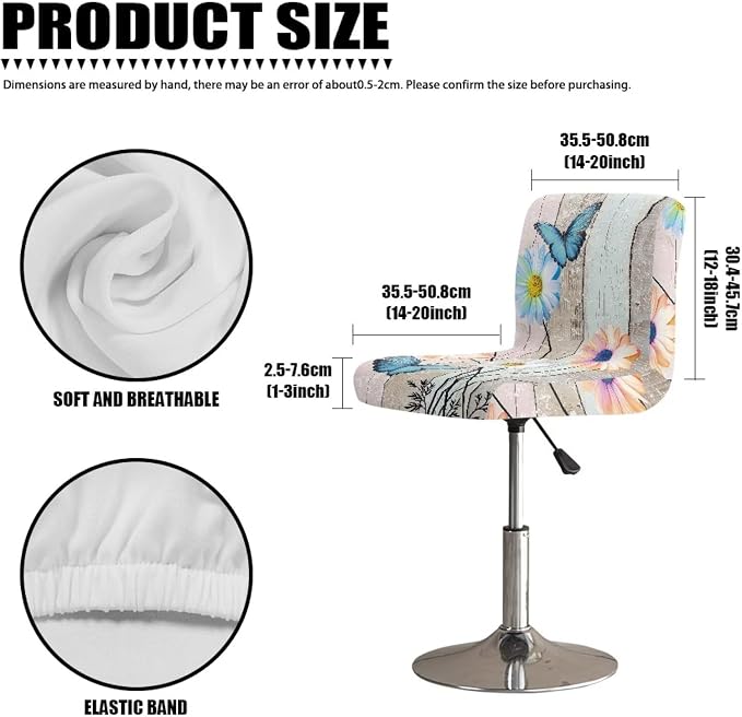 Wood Grain Daisy Butterfly Bar Stool Covers Elastic Stretchable High Mid Low Stool Chair Cover for Party Kitchen Club Machine Washable - Image 7